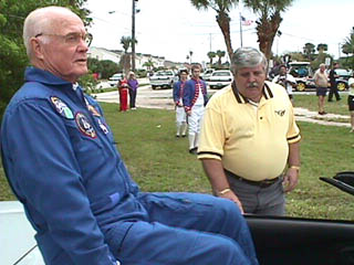John Glenn  Tests Parade Seat